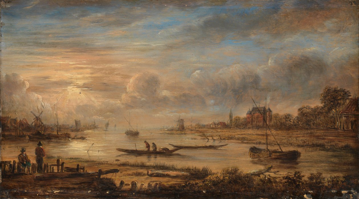 Výhled na řeku při východu slunce od Aert van der Neer (copy after)