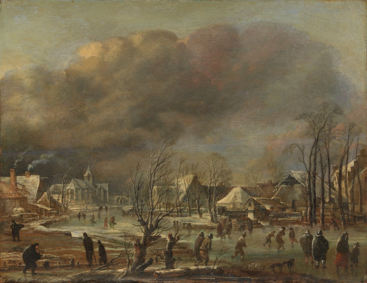 Zimní krajina s kostelem a statky od Aert van der Neer (manner of)