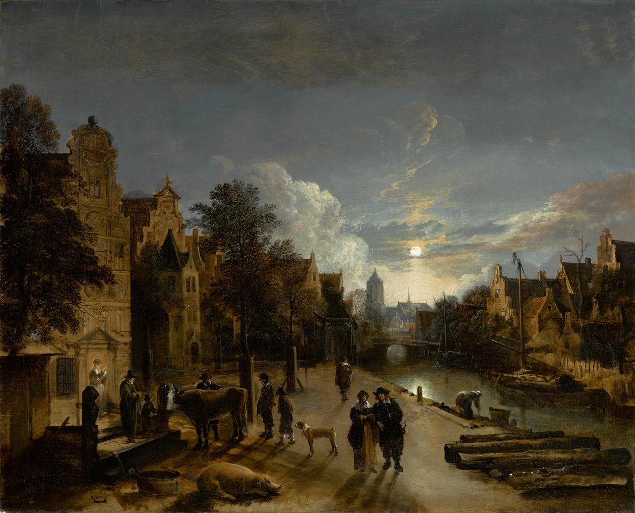 Scéna z kanálu v měsíčním světle, cca 1660 (olej na plátně) od Aert van der Neer