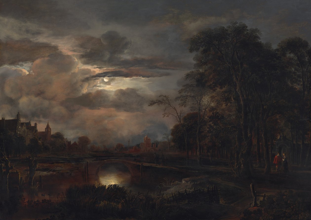 Měsíční krajina s mostem, pravděpodobně 16481650. od Aert van der Neer