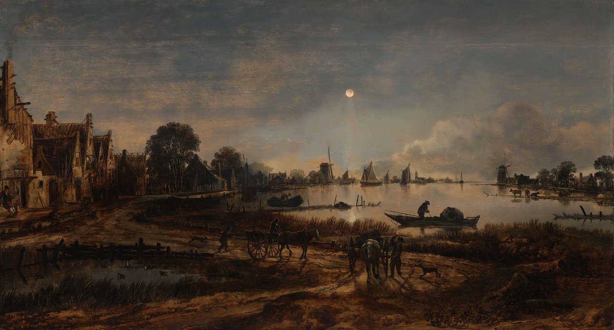 River View by Moonlight Krajina za měsíčního svitu od Aert van der Neer
