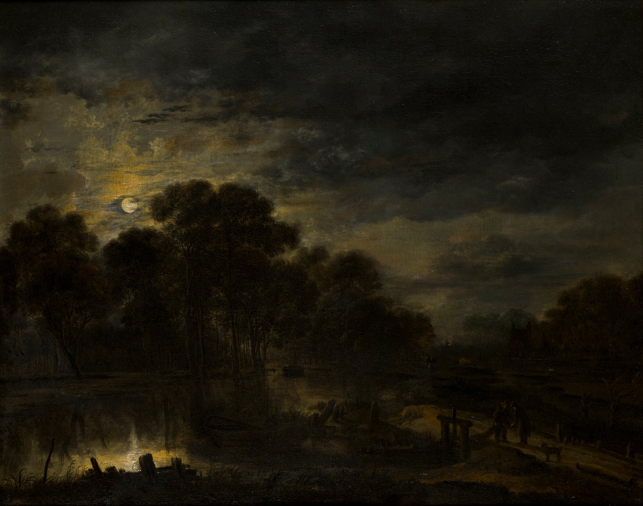 Říční krajina od Moonlight, cca 1623-77 (olej na plátně) od Aert van der Neer