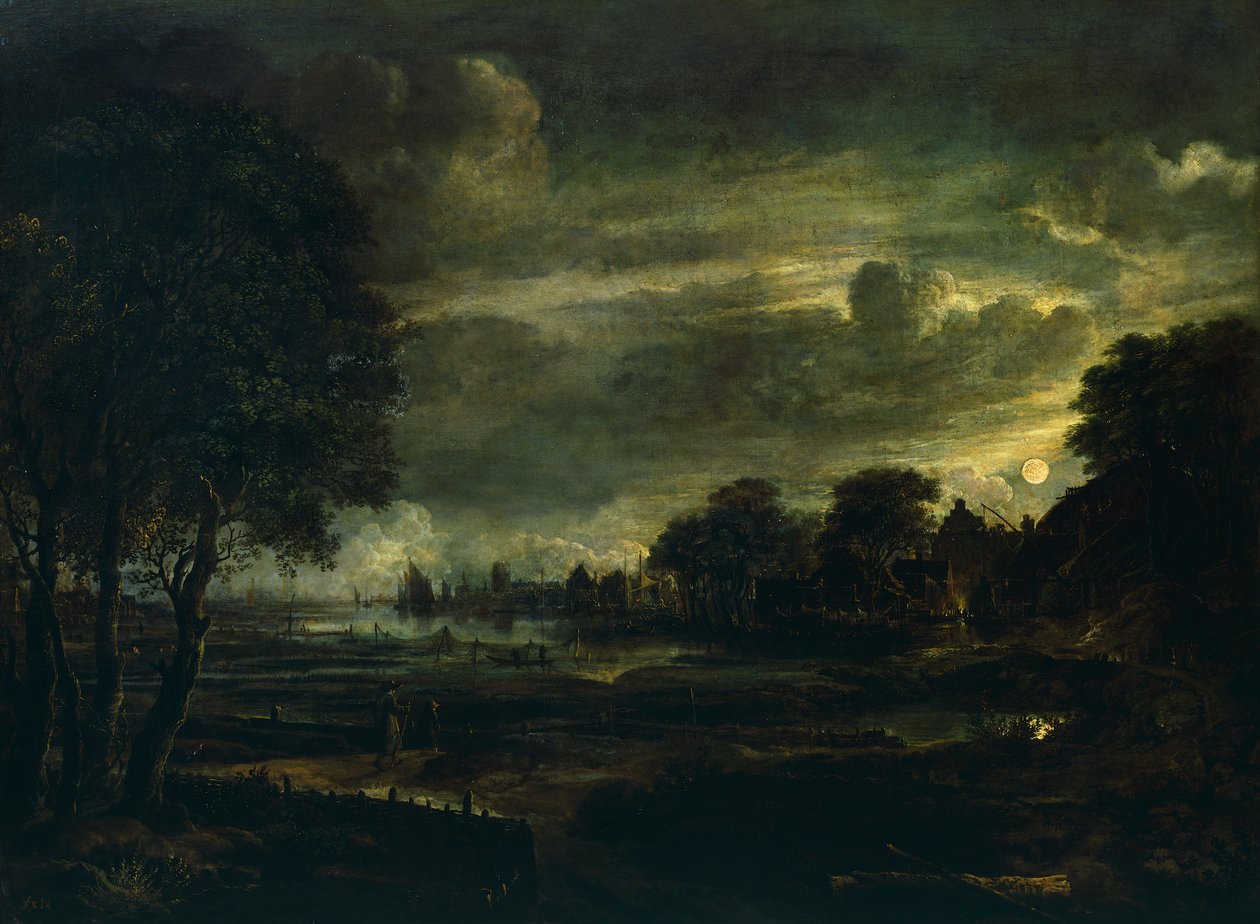 Vesnice v měsíčním světle, Aert van der Neer (1603-1677) od Aert van der Neer