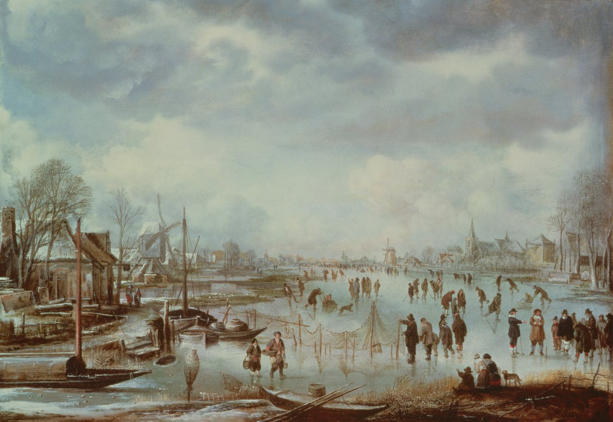 Zimní scéna s bruslením od Aert van der Neer
