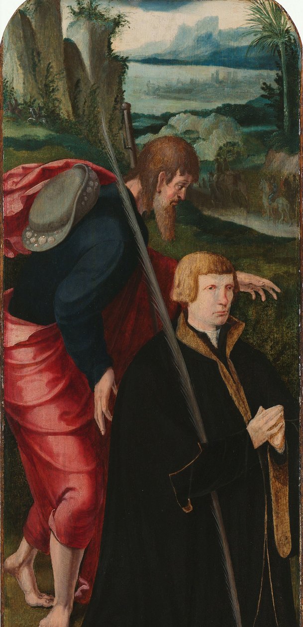 Vzkříšení Lazara Vnitřní levé křídlo triptychu s mužským dárcem a svatým Jakubem Větším od Aertgen Claesz van Leyden (attributed to)