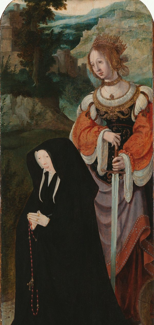 Vzkříšení Lazara Vnitřní pravé křídlo triptychu s donátorkou a svatou Kateřinou od Aertgen Claesz van Leyden (attributed to)