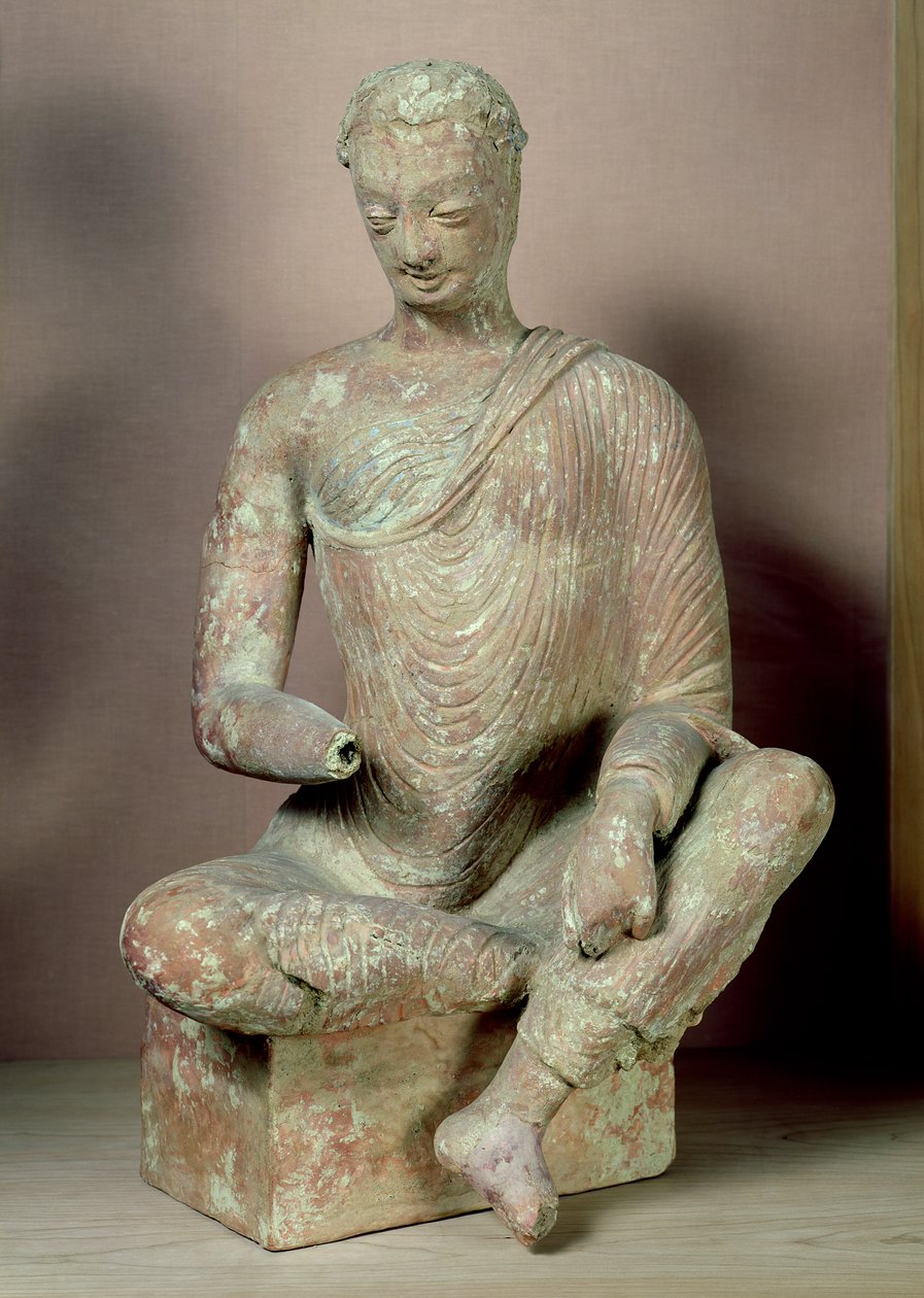 Buddha sedící v meditaci, z Fondukistanu, 7.-8. století (terakota) od Afghan School