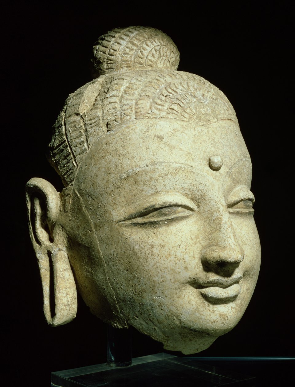 Hlava usmívajícího se Buddhy, řecko-buddhistický styl, z Afghánistánu, 1.-4. století (štuk) od Afghan School