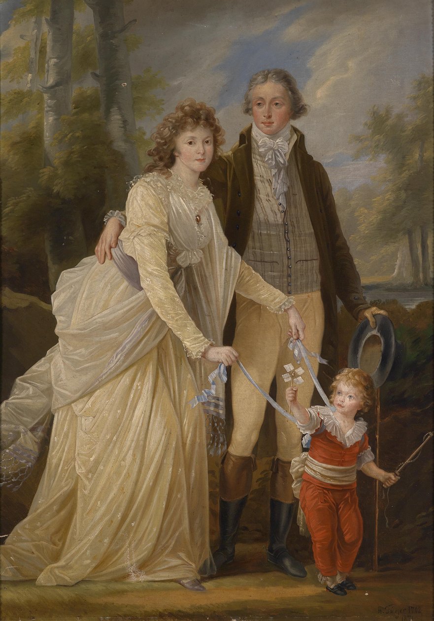 Princ Karl von und zu Lichtenštejnsko (1765-1795) s manželkou Marií Annou Josephou, hraběnkou von Khevenhüller-Metsch (1770-1849) a jejich synem Karlem (1790-1865) od After Heinrich Füger