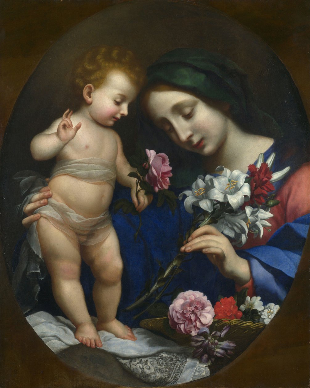 Panna s dítětem s květinami od after Carlo Dolci