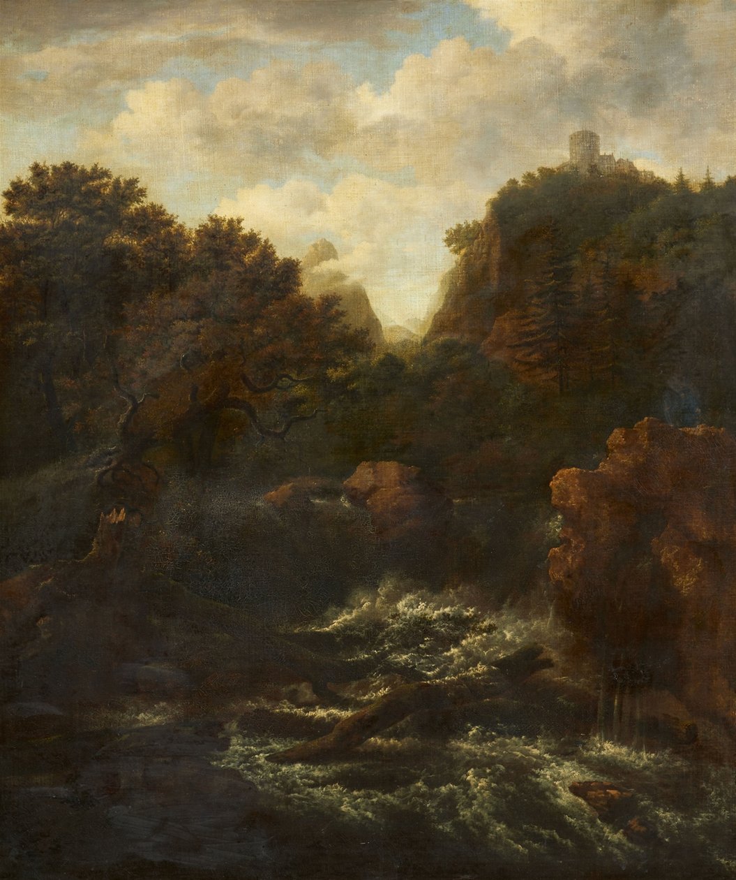 Horská krajina s vodopádem od after Jacob van Ruisdael