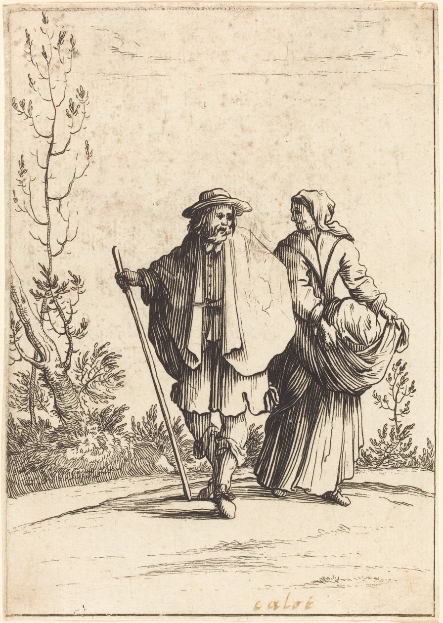 Žebrák pár, s krajinou v pozadí od After Jacques Callot