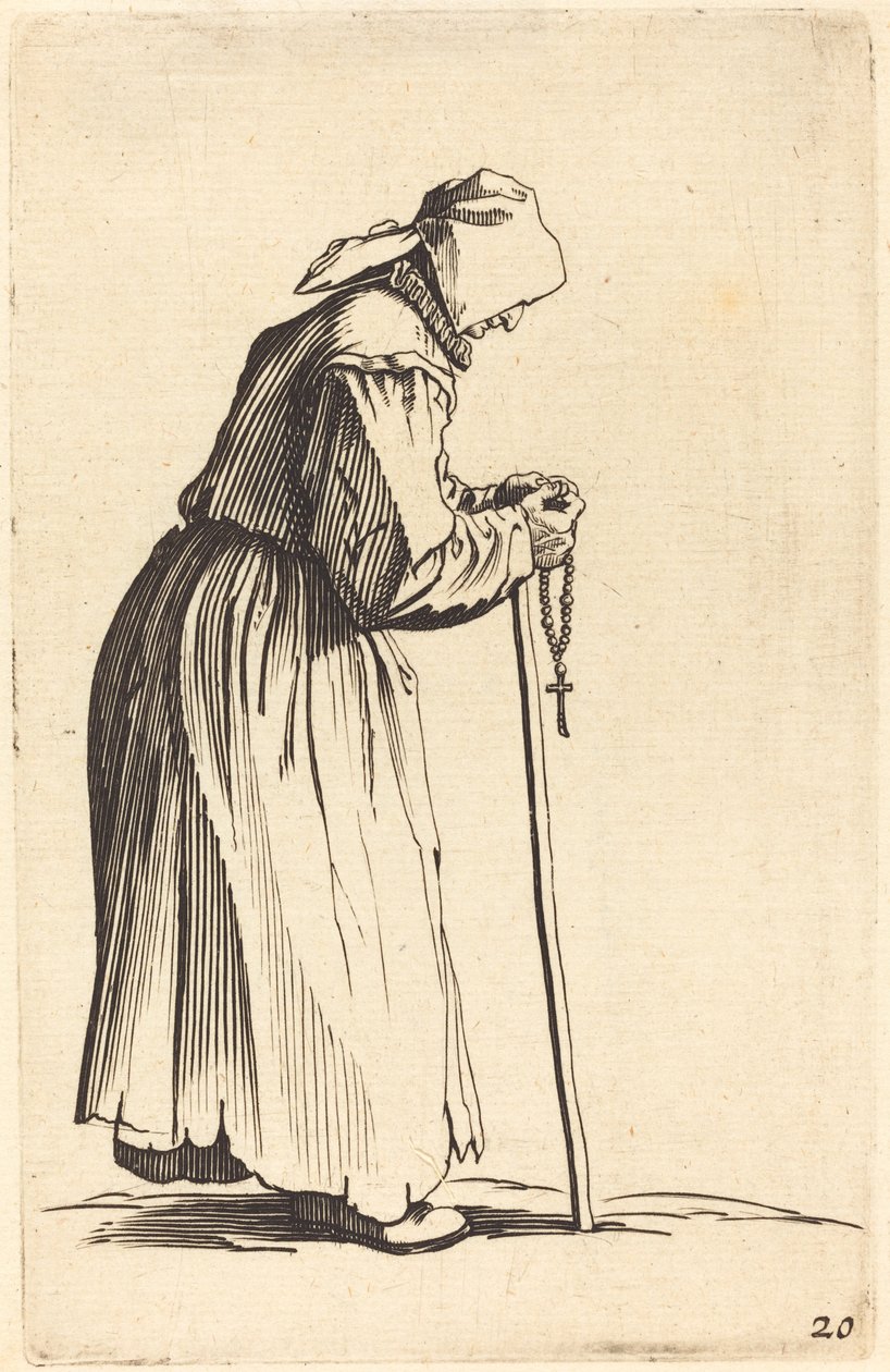 Žebrák s růžencem od After Jacques Callot