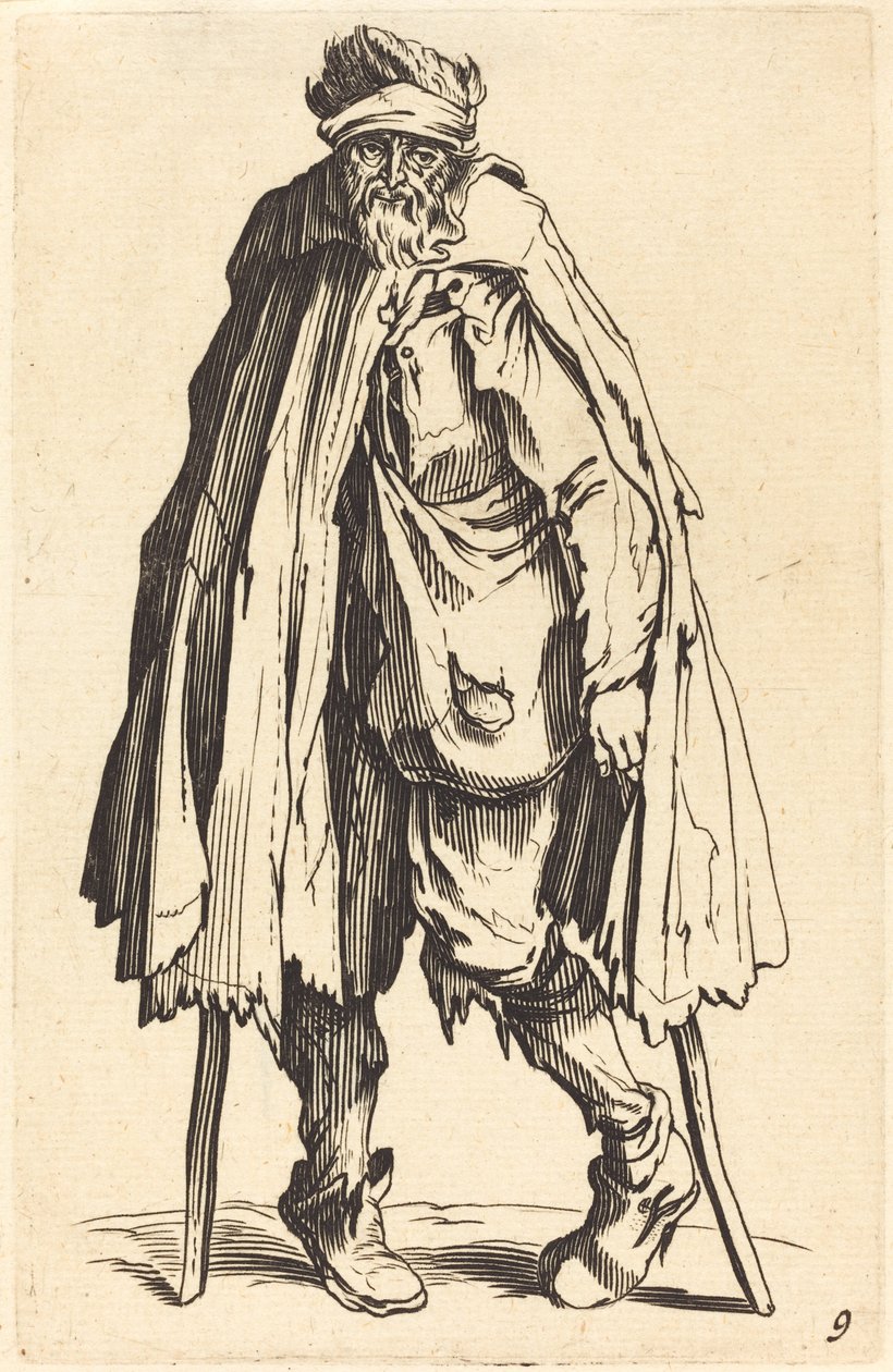 Žebrák s berlemi a pytlem od After Jacques Callot