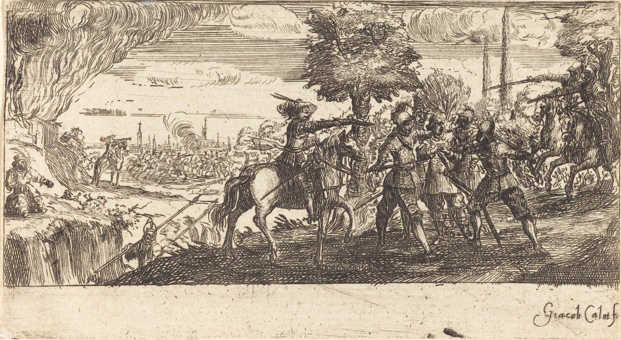 Krajina s bitevní scénou od After Jacques Callot