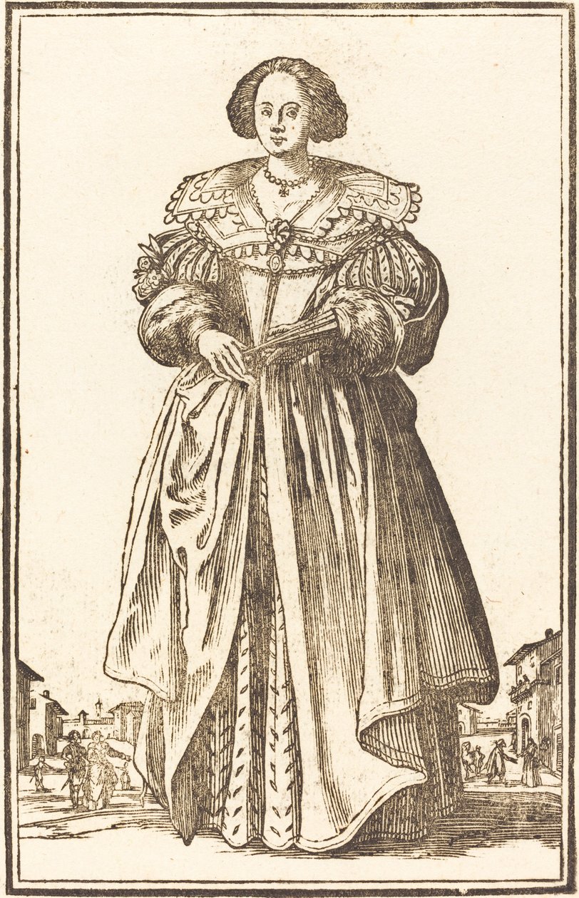 Ušlechtilá žena s ventilátorem od After Jacques Callot