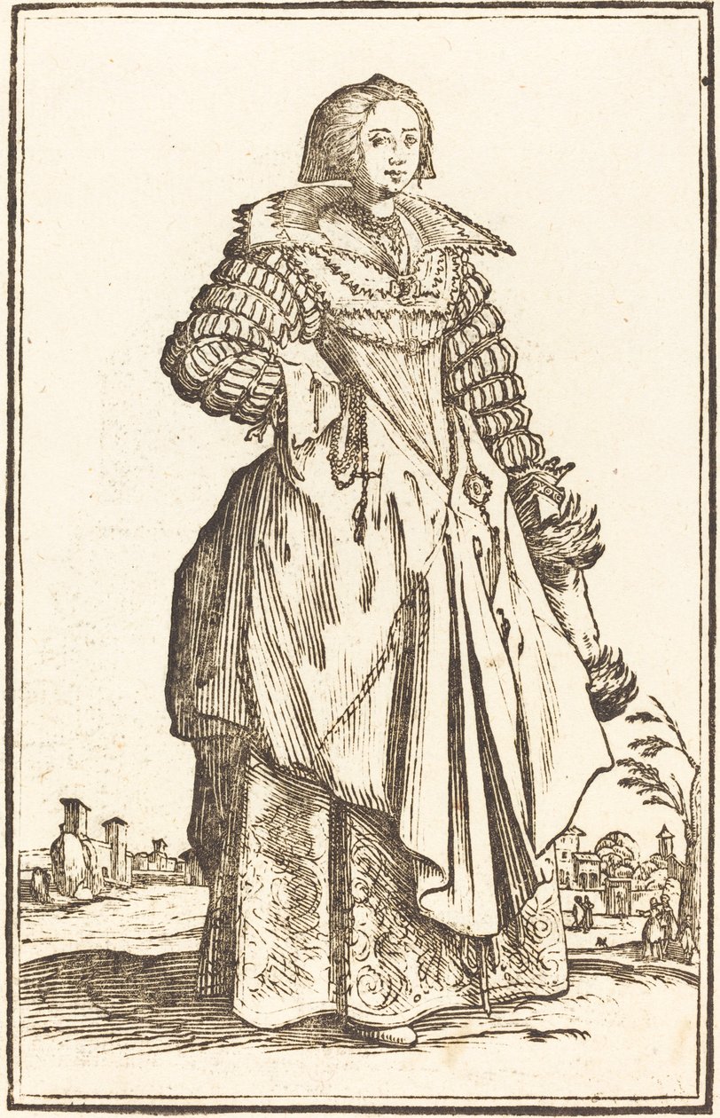 Ušlechtilá žena s velkým límcem od After Jacques Callot