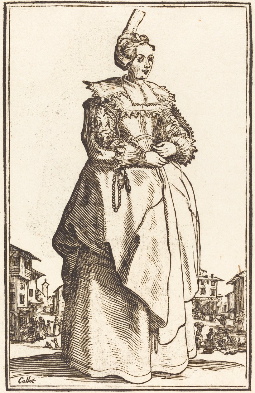 Ušlechtilá žena s malým kloboukem od After Jacques Callot