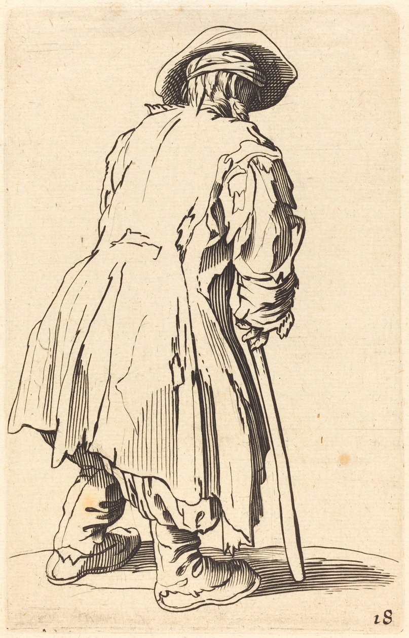 Starý žebrák s jednou berlou od After Jacques Callot