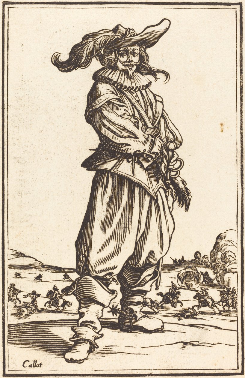 Voják s opeřenou čepicí od After Jacques Callot