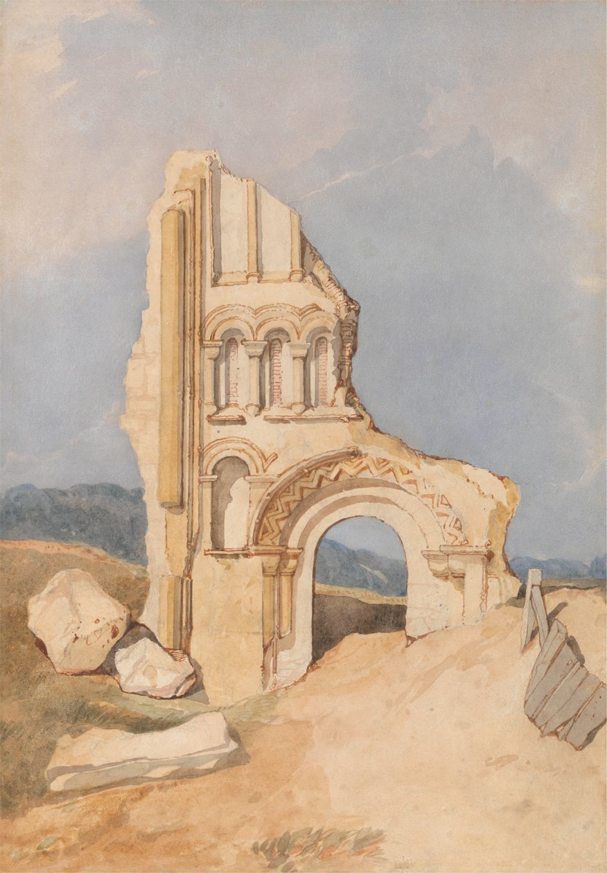 Ruina normanského kostela od After John Sell Cotman