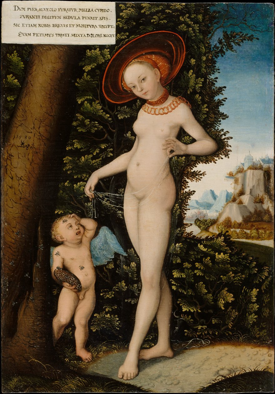 Venuše a Amor, zloděj medu od after Lucas Cranach the Elder