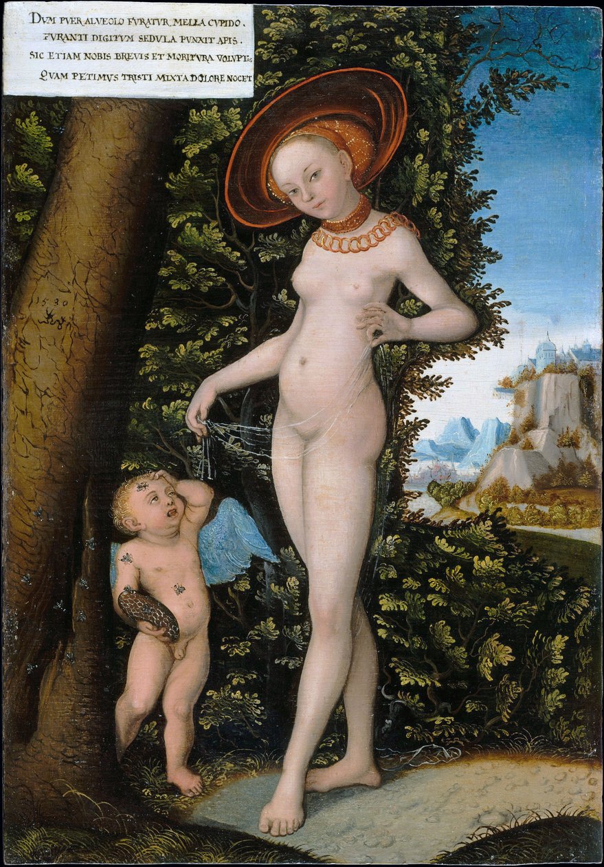 Venuše a Amor, zloděj medu od after Lucas Cranach the Elder
