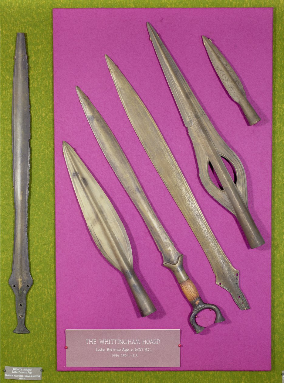 Meče a hroty kopí z Whittinghamského pokladu, pozdní doba bronzová, cca 600 př. n. l. (bronz) od Age Bronze