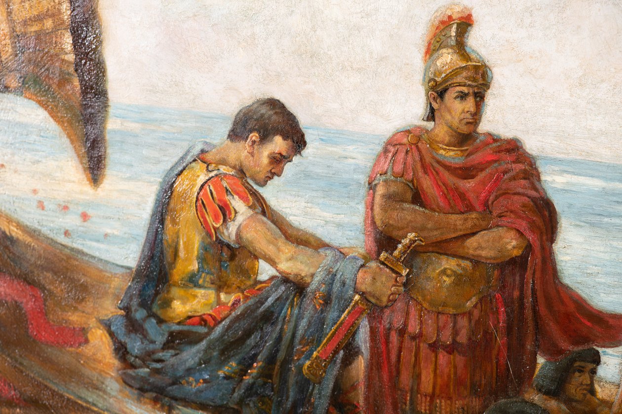 Útěk Antonia a Kleopatry z bitvy u Actia, kolem roku 1897 (olej na plátně) od Agnes Pringle