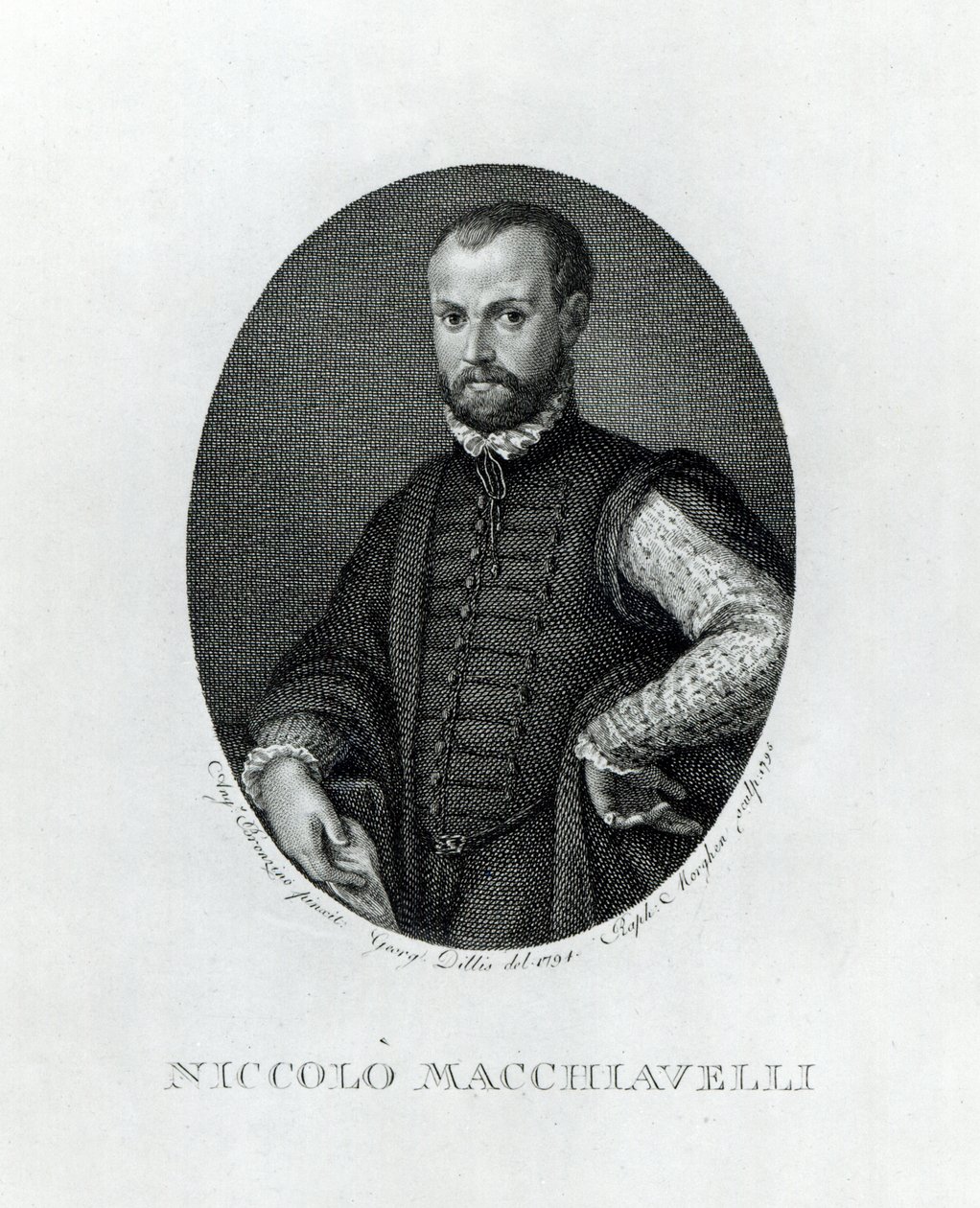 Portrét Niccolo Machiavelli (1469-1527), vyrytý Rafaello Morgan (1758-1833) v roce 1795 od Agnolo Bronzino