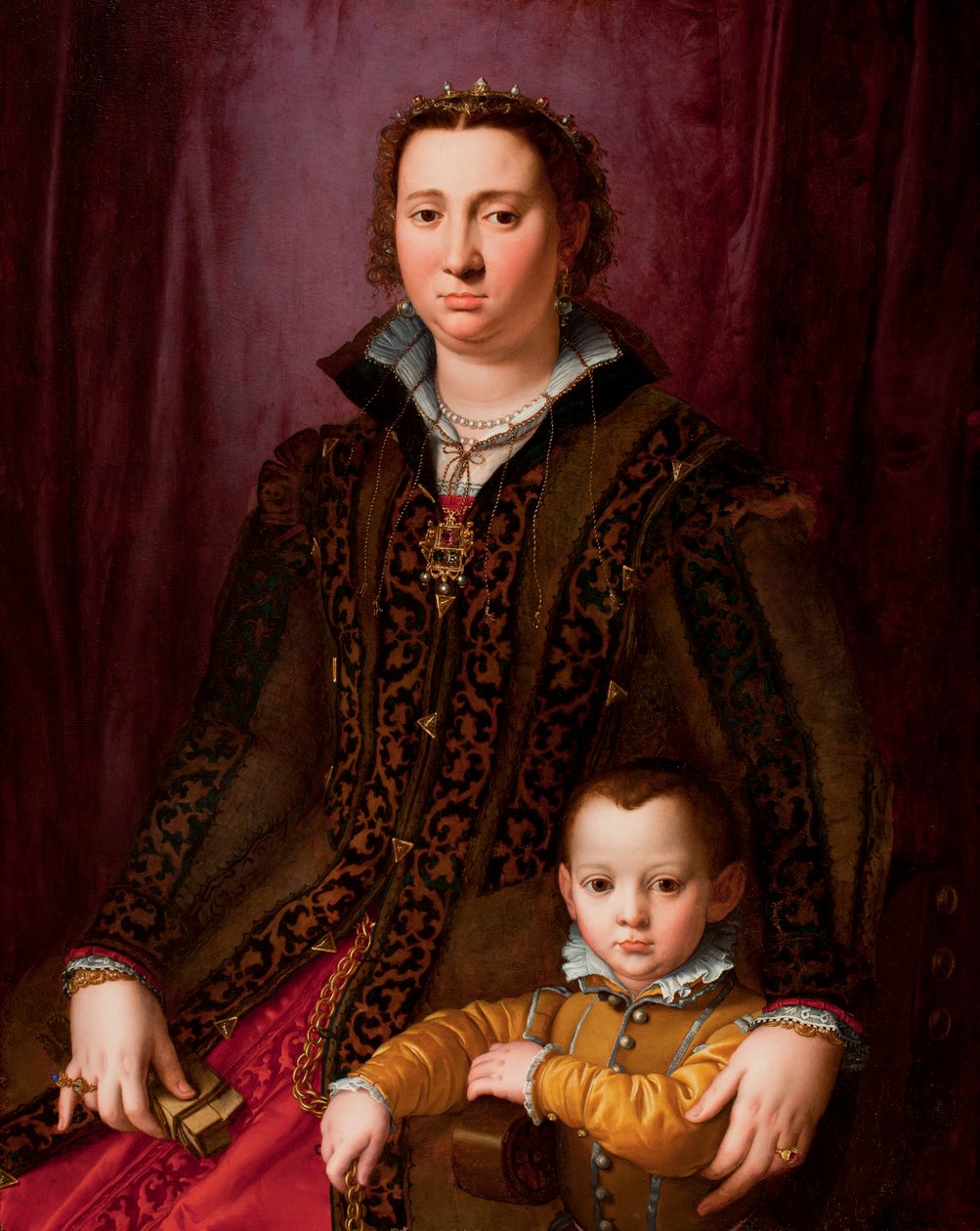 Portrét Giovanny Chevary a jejího syna Giovanniho Montalva, asi 1560-65 (olej na desce) od Agnolo (manner of) Bronzino