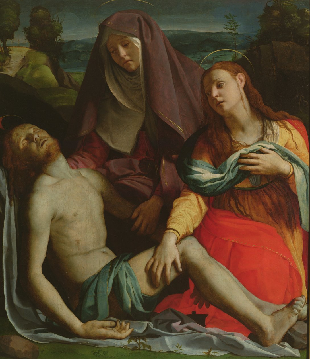 Mrtvý Kristus mezi Pannou Marií a Marií Magdalenou od Agnolo Bronzino