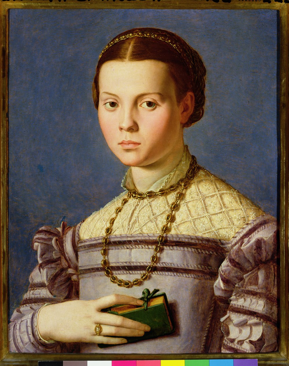 Portrét mladé dívky držící knihu c.1545 (tempera na panelu) od Agnolo Bronzino