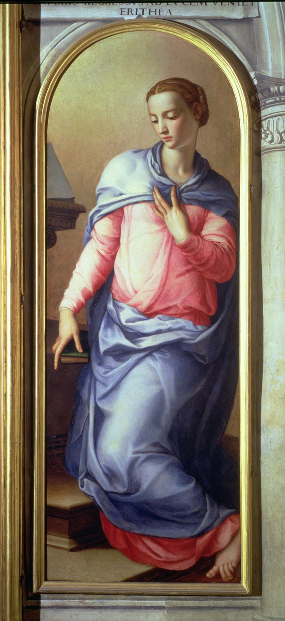 Panna Maria, pravý panel Zvěstování, 1555 (viz také 82440) od Agnolo Bronzino