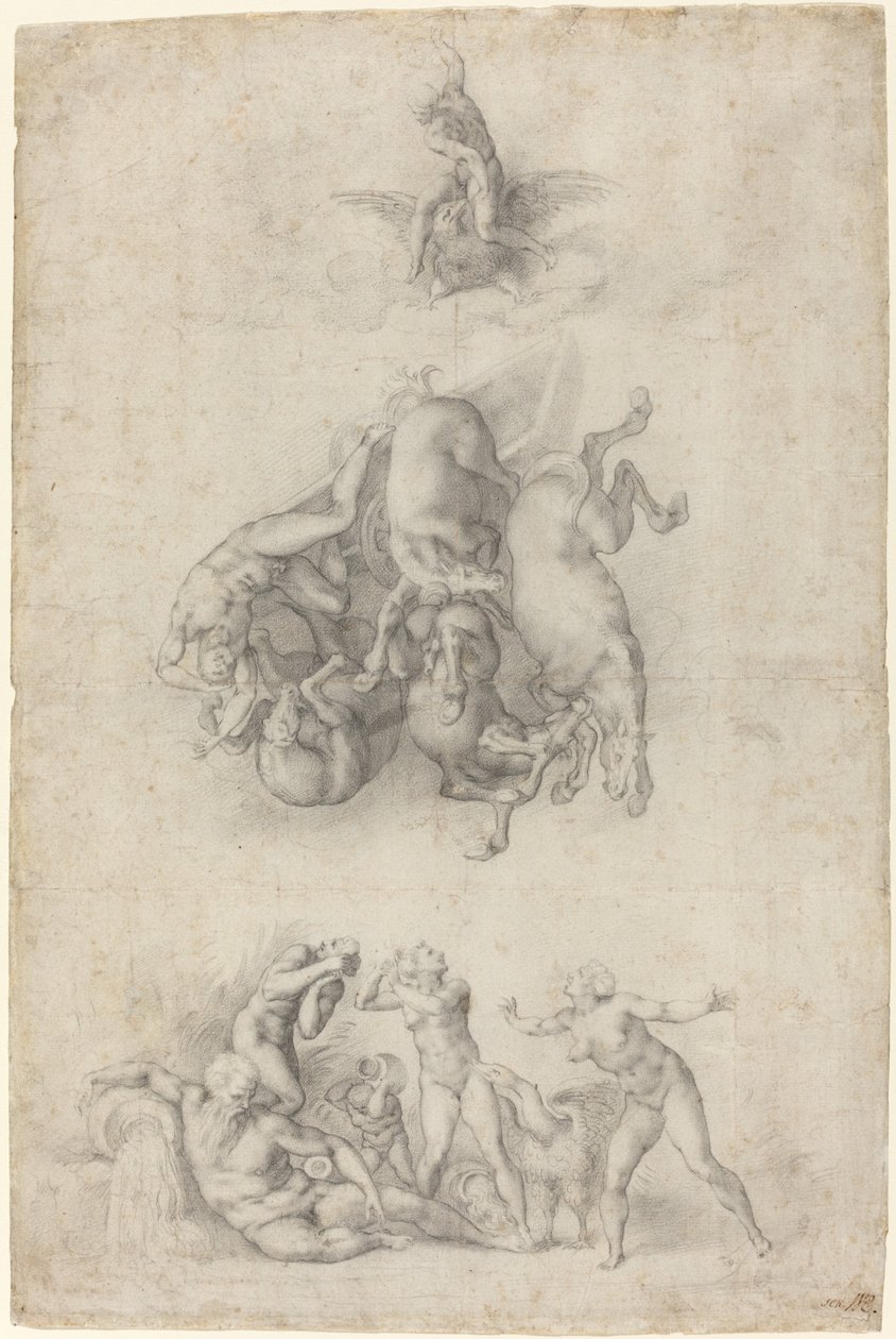 Pád Phaethonu od Agnolo Bronzino or Giulio Clovio after Michelangelo