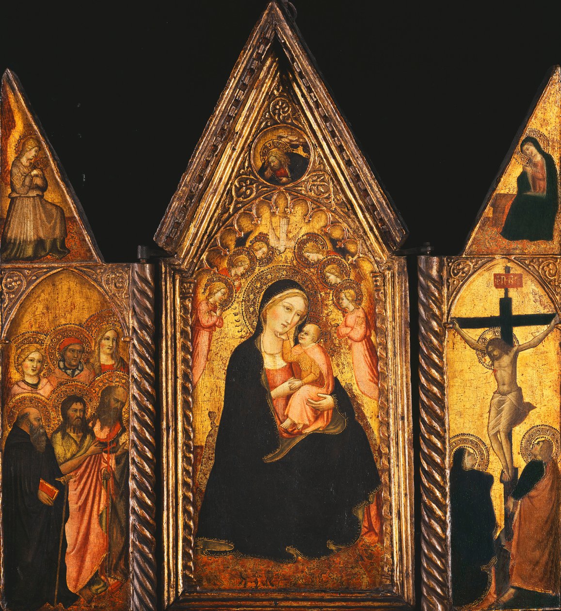 Přenosný triptych s Madonou a dítětem trůnícím s anděly, od Agnolo Gaddi