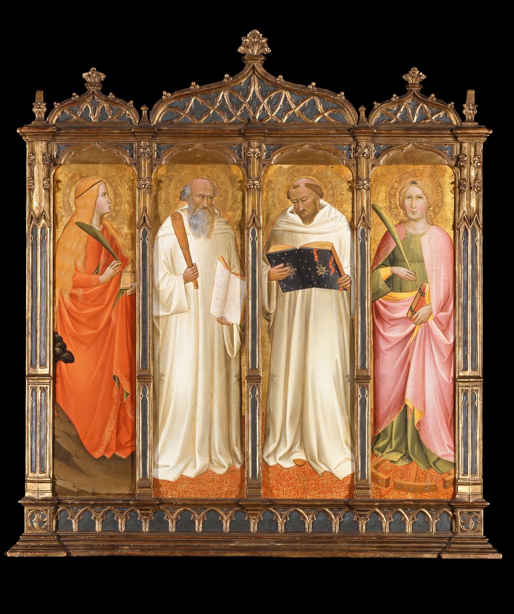 Svatí Marie Magdalena, Benedikt, Bernard z Clairvaux a Kateřina Alexandrijská, cca 1380 od Agnolo Gaddi