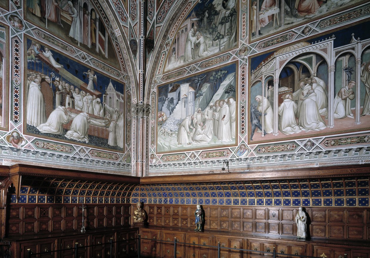 Pohled na kapli Castellani (neboli Sacrament) decoree fresek od Agnola Gaddiho (1350-1396), epizody ze života svatého Antonína Velikého od Agnolo Gaddi