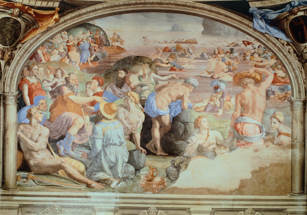 Přechod přes Rudé moře, freska od Agnola Bronzina (1503-1572). Kaple Eleonory z Toleda, Palazzo Vecchio, Florencie. Itálie od Agnolo Bronzino