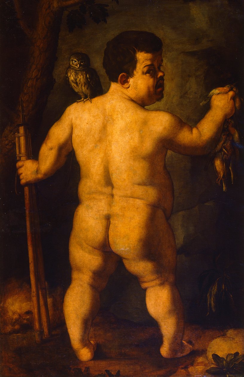 Dvojportrét trpaslíka Morgante: úplný pohled zezadu (olej na plátně) od Agnolo Bronzino