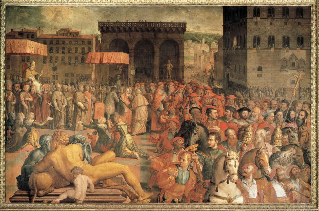 Itálie, Florencie, papež Lev X. (Giovanni de Medici) se po svém zvolení vrací do Florencie od Agnolo Bronzino