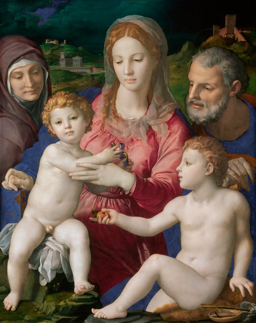La Sainte Famille avec Sainte Anne et Saint Jean Baptiste - Svatá rodina se svatými Annou a Janem Křtitelem - Obraz od Agnola Bronzina (Allori Angelo di Cosimo dit Bronzino od Agnolo Bronzino