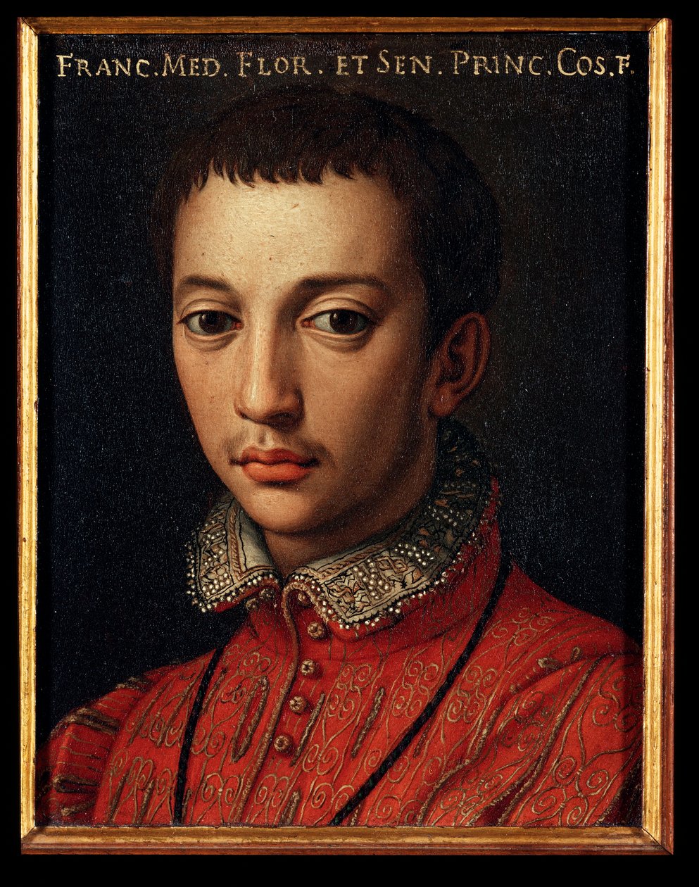 Portrét Františka I. Medicejského (Francesco I de Medici) (1541-1587) Malba mladého chlapce Allori Angelo di Cosimo dit Bronzino (1503-1572) 16. století Slunce 15x12 cm Palác Medici-Riccardi (Medici Riccardi) Florencie od Agnolo Bronzino