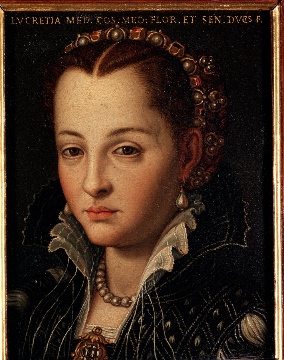 Portrét Lucrezie de Medici (nebo Lucrezia di Cosimo de Medici nebo Lucrece de Medici) (1545-1561) Malba Allori Angelo di Cosimo dit Bronzino (1503-1572) - 16. století Rozměr 15x12 cm Palác Medici-Riccardi (Medici Riccardi) Florencie od Agnolo Bronzino