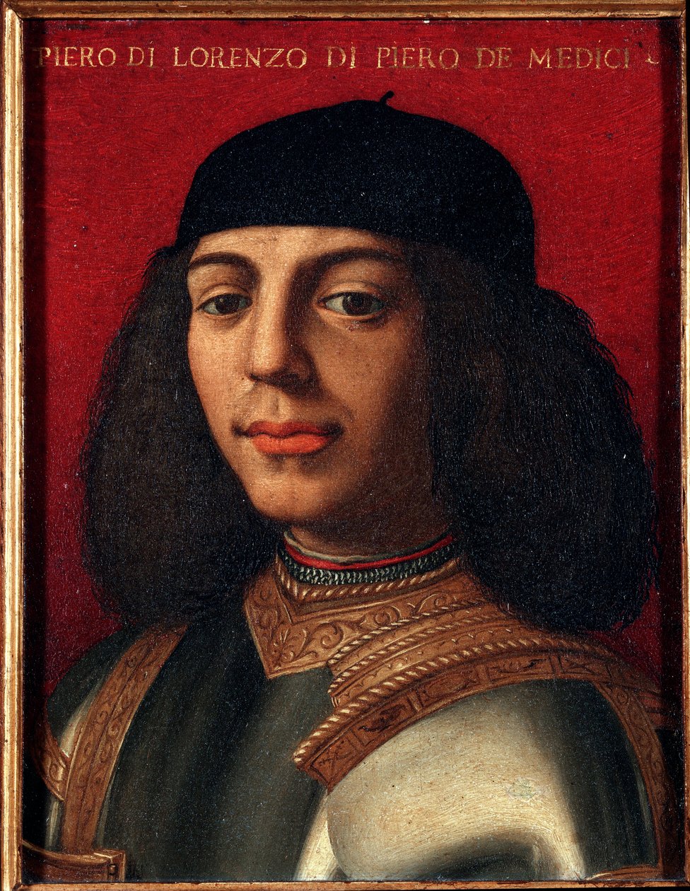 Portrét Petra II. Medicejského (1472-1503) italský politik a voják, syn Laurenta Nádherného Obraz od Agnola Alloriho zvaný Bronzino (1503-1572), olej na mědi Rozměr 15x1 cm M Palazzo od Agnolo Bronzino