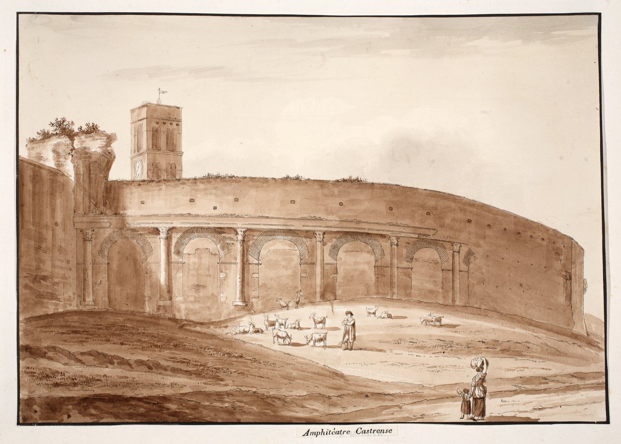 Amphitheatrum Castrense, 1833 (lept s hnědým lavírováním) od Agostino Tofanelli