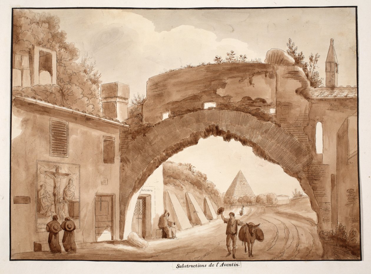 Základy Aventina, 1833 (lept s hnědým lavírováním) od Agostino Tofanelli