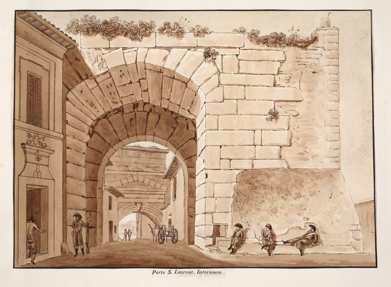 Interiér Porta San Lorenzo, 1833 (lept s hnědým lavírováním) od Agostino Tofanelli