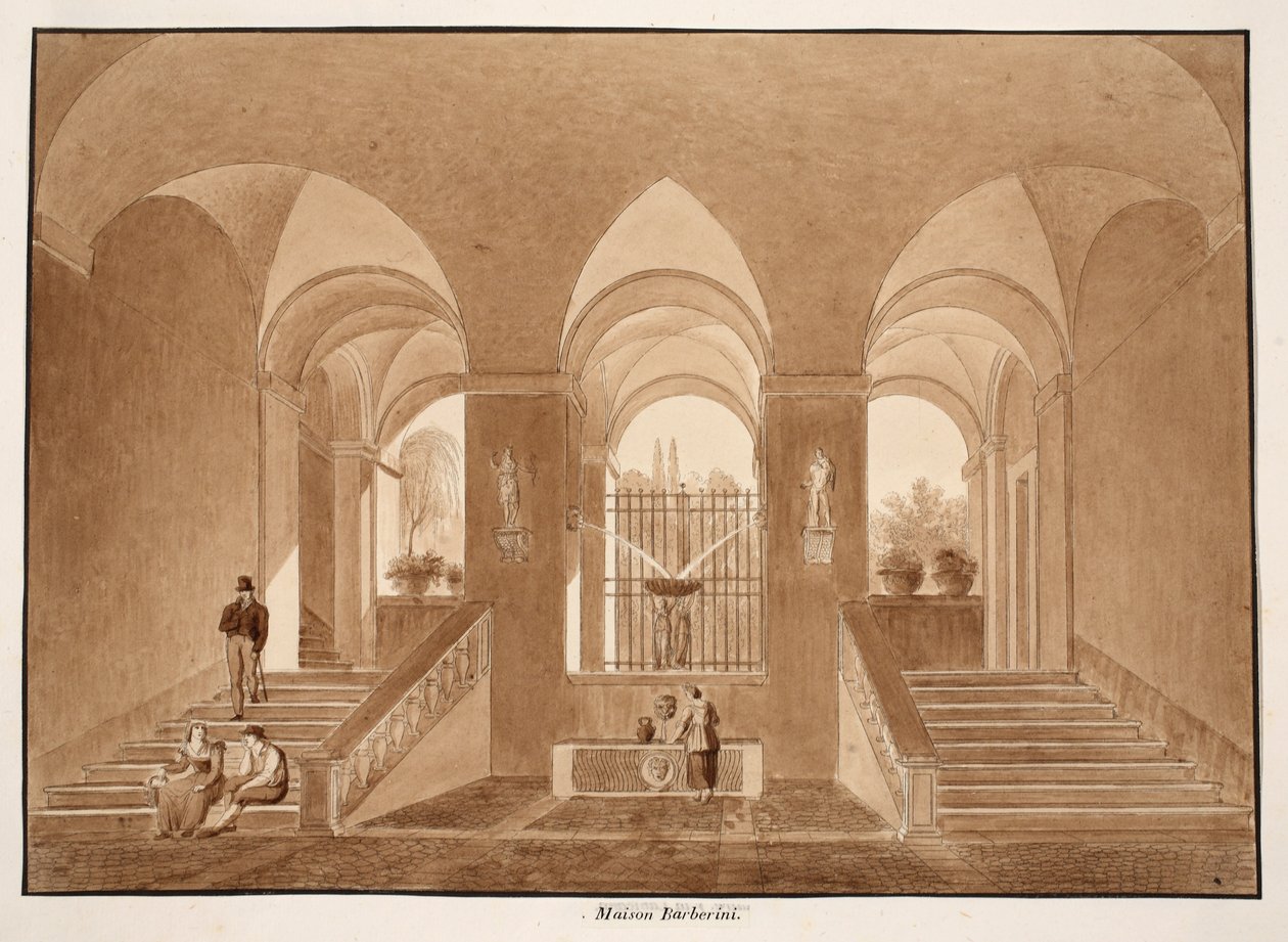 Palazzo Barberini, 1833 (lept s hnědým lavírováním) od Agostino Tofanelli