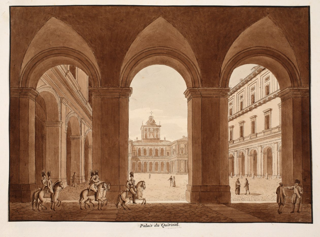 Palazzo del Quirinale, 1833 (lept s hnědým lavírováním) od Agostino Tofanelli